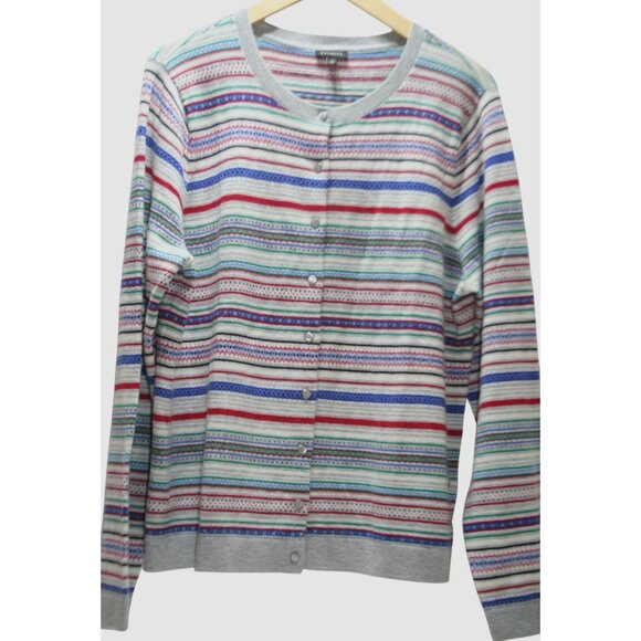 Talbots Sweaters - Talbots Fair Isle Striped Cardigan Sweater Womens XL Wool Blend Preppy Classic